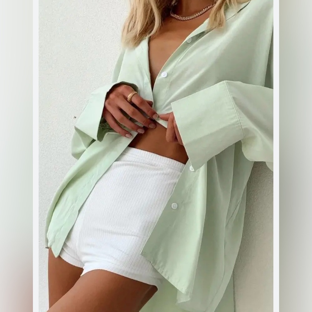 Princess Polly Angeline Mint Green Oversized Button Up Top Spring Summer Size S